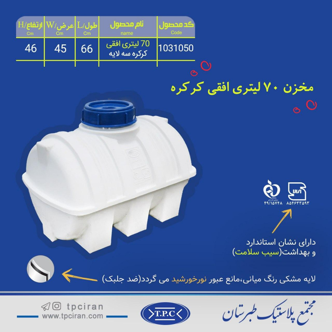 مخزن 70 لیتری افقی کرکره ای